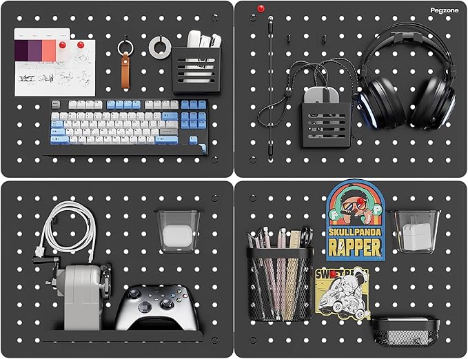 PEGZONE Pegboard Wall Organizer Combination Kit,Overall 33.1"x25.4" Metal Office Pegboard with 21 Accessories, Wall Mounted P