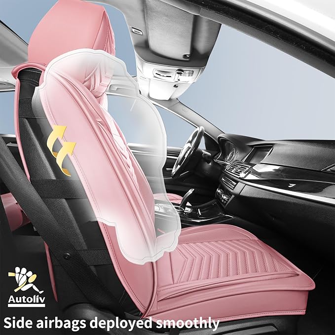 Nappa Leather Car Seat Covers Full Set, Pink Car seat Protector 5 Seats, Waterproof Car Seat Cushion, Universal Automotive Se