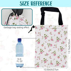 Car Garbage Bag Small Pink Rose Floral Drawstring Car Trash Bag Hanging for Back Seat with Adjustable Buckle Canvas Vehicle Trash Can Easy-to-Install