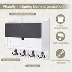 Mail and Key Holder Wall Mount with Storage Drawer – Modern Wooden Mail Organizer for Wall Entryway, 7 Key Hooks & Chalkboard