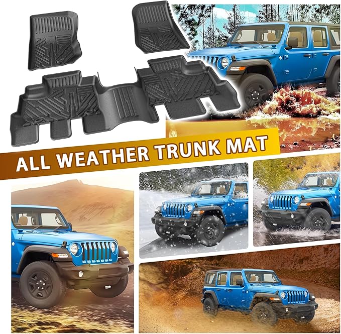 Powerty Floor Mats for Jeep Wrangler JK 2014-2018 Unlimited 4-Door (NOT for JL or 2-Door) All Weather TPE Custom Fit Car Mats Floor Liners 1st & 2nd Row, Black