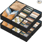 SIMPLE HOUSEWARE Foldable Drawer Organizer for Clothes/Underwear/Panty/Onesie Stocking Bin, Set of 12, Black