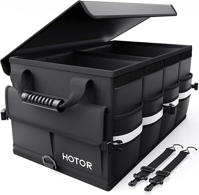HOTOR Car Trunk Organizer - Foldable Trunk Organizer for SUV, Car Storage with Reflective Strips Securing Cover, Large Capacity