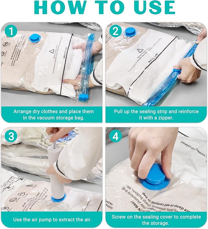 10 Pack Medium Vacuum Storage Bags Seal Bags for Bedding Clothing Compression Bags for Travel Blankets and Comforters Hand Pu