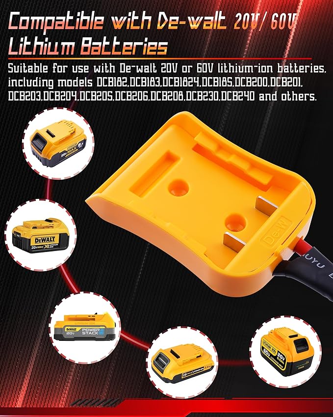 Jumper Cables Compatible with Dewalt 20v Battery, Jumper Starter with Adapter (Battery not Included), Portable Automotive Booster Cables Power for Car Jump Starting Using Tool