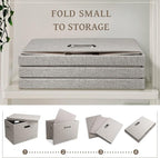 Graciadeco Medium 15" 21 Quart Collapsible Stackable Storage Bins with Lids, 1 Pack Beige Foldable Fabric Closet Storage Boxe