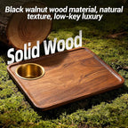 Car Cup Holder Tray Desk, 360° Rotating Black Walnut Solid Wood Food Car Table - Steering Wheel Tray Road Trip Essentials Accessories for Tesla Model Y/3/S, Ford F150 Most Vehicles