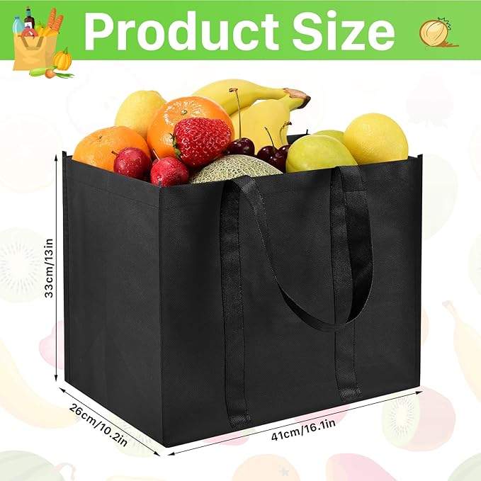 12 Pack Reusable Grocery Bags, Extra Large Foldable Shopping Bags, Heavy Duty Tote Bag with Reinforced Handles, Foldable & Wa