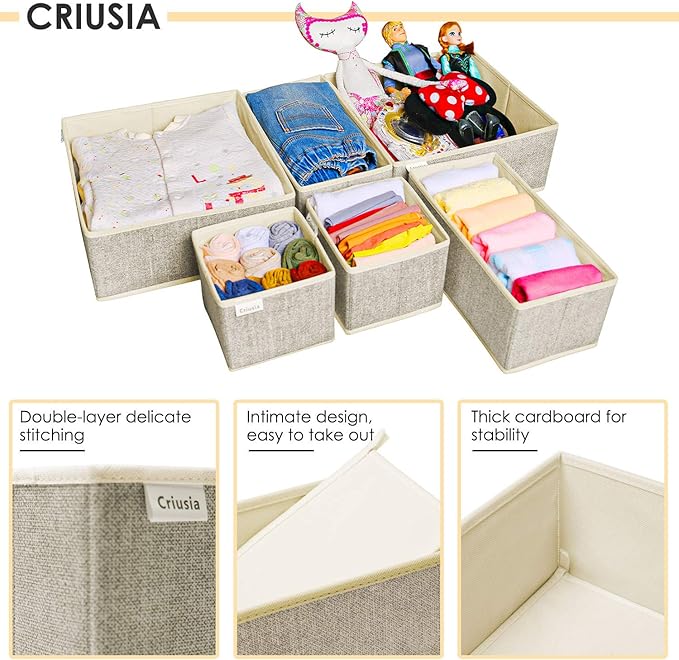 Criusia Underwear Drawer Organizer, 6 Set Foldable Underwear Drawer Organizer and Closet Dividers,Storage Box for Clothes, So