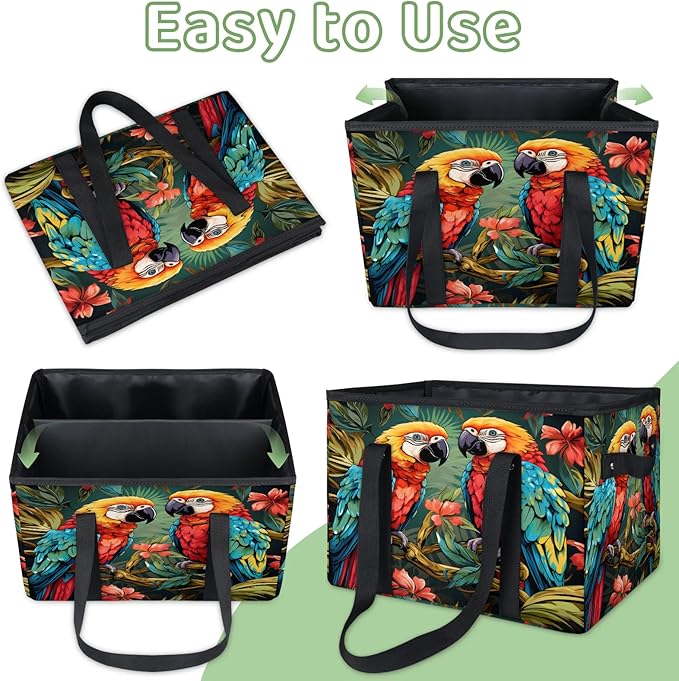Reusable Grocery Bags Heavy Duty Shopping Bags Foldable Large Tote Bags with Long Handles & Hard Bottom