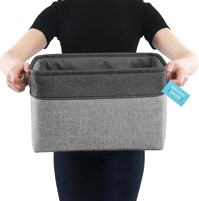 OrganiHaus Large Fabric Storage Baskets for Shelves 3 Pack, 15x11in Closet Storage Bins, Canvas Storage Bin for Organizing, C