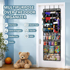 Over The Door Organizer for Toy Guns, Toys Organizer with Pockets, Hook&Loop Straps for Foam Blasters, Darts, Goggles, Hangin