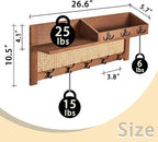 Coat Rack Wall Mount with Hooks & Shelf - Wooden Entryway Organizer for Hanging Coats, Keys, Hangers - Space Saving Durable W