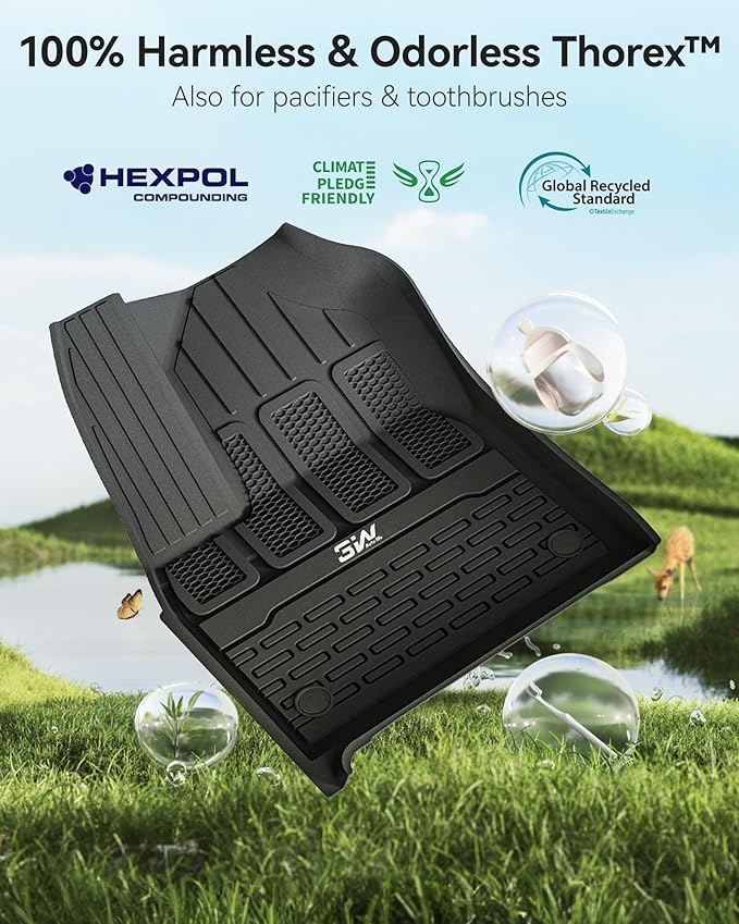 3W Floor Mats Fit for Jeep Grand Wagoneer/Grand Wagoneer L 2022-2025 2026 8 seat (Not Fit for 7 seat), All Weather TPE Floor Liner for 1-3 Rows Full Set Car Mats Black