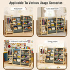 Kids Bookshelf and Toy Storage Organizer with 3-Tier Book Display and Shelves, Kids Toy Organizers and Storage with Bins, Boo
