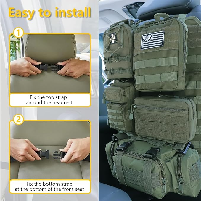 Universal Tactical Car Seat Back Organizer Bag Tactical Molle Vehicle Organizers Panel Vehicle Protector Organizers with 5 Detachable Pouches for Car Truck Ford Jeep (Model B-Army green)