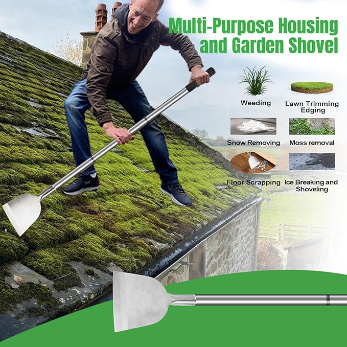 Snow Shovel for Driveway, Ice Scraper, Floor Scraper Long Handle, Garden Shovel Heavy Duty with Flat Head, Weed Scraper, Sod Cutter Remover Tool for Lawn Edger, Edging Shovels for Landscaping,