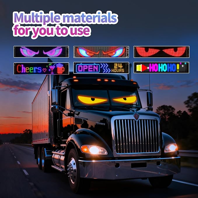Truck Windshield LED Eyes | 69.4"*7.56"Programmable Devil Eyes Light Bar with APP & Remote for Semi-Trucks