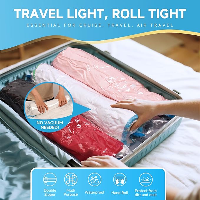 Compression Bags for Travel - Travel Essentials - 20 Pack Space Saver Bags - No Vacuum Needed - Compression Packing Bags for 