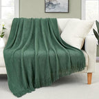 Homiest Decorative Knitted Throw Blanket with Fringe Soft & Cozy Tassel Blanket for Couch Sofa Bed (Dark Green, 50x60)