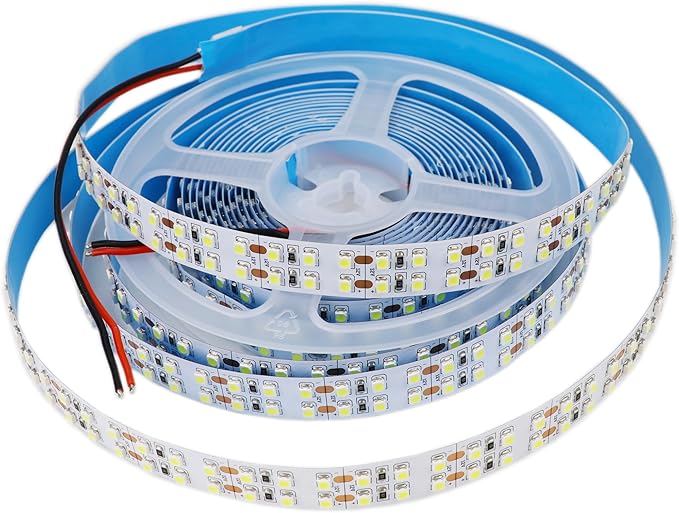 3528 SMD Cold White 6000K LED Strip Lights DC 12V Double Row 1200LEDs Flexible LED Strips Tape Light Ribbon Lamp 16.4Ft Non-Waterproof for Bedroom Home Lighting