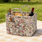 Quilted Laundry Basket with Handles - Multi-Purpose Fabric Storage Basket，Boho Fabric Storage Baskets with Handles for Car, H