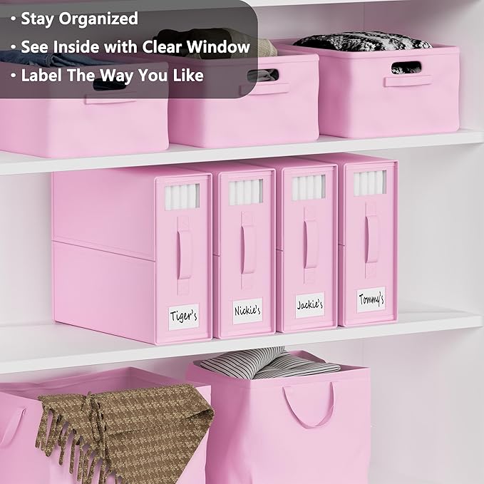 SUOCO SheetCube Bed Sheet Organizers and Storage 4 Pack, Foldable Linen Closet Organizer with Window and Label, Bedding Folde