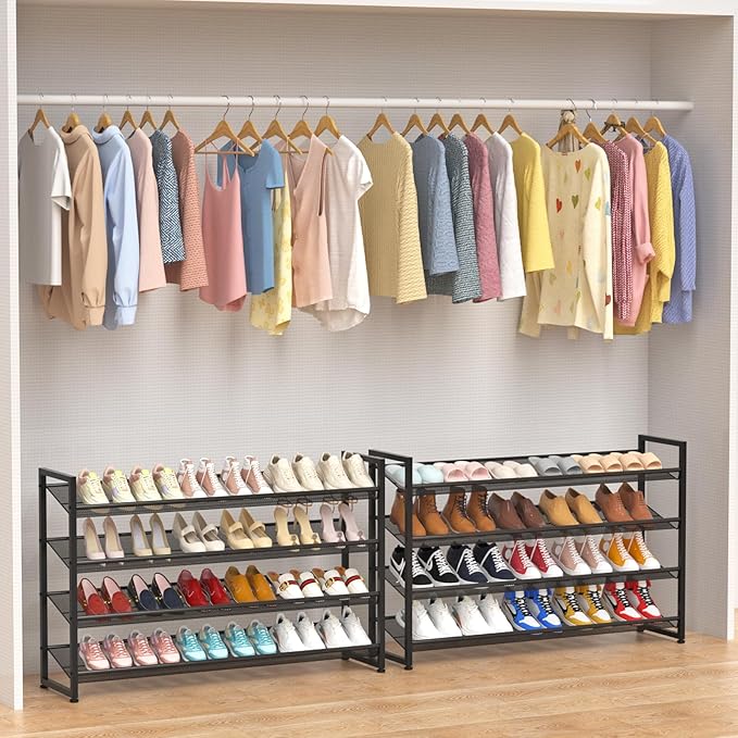 Large Shoe Rack 8 Tier Shoe Organizer, Heavy Duty Metal 4-Tier Stackable Shoe Storage Vertical Shoe Rack for Closet Front Doo