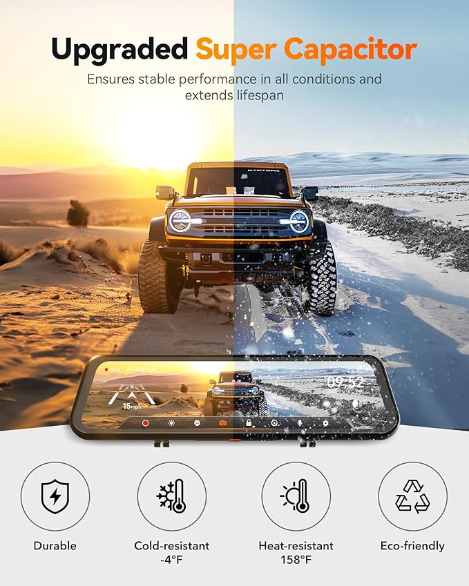 WOLFBOX G900 Tripro Cabin Version 3 Channel 4K Rear View Mirror Camera,8MP STARVIS IMX678 Night Vision,4K+1080P+2.5K Front In