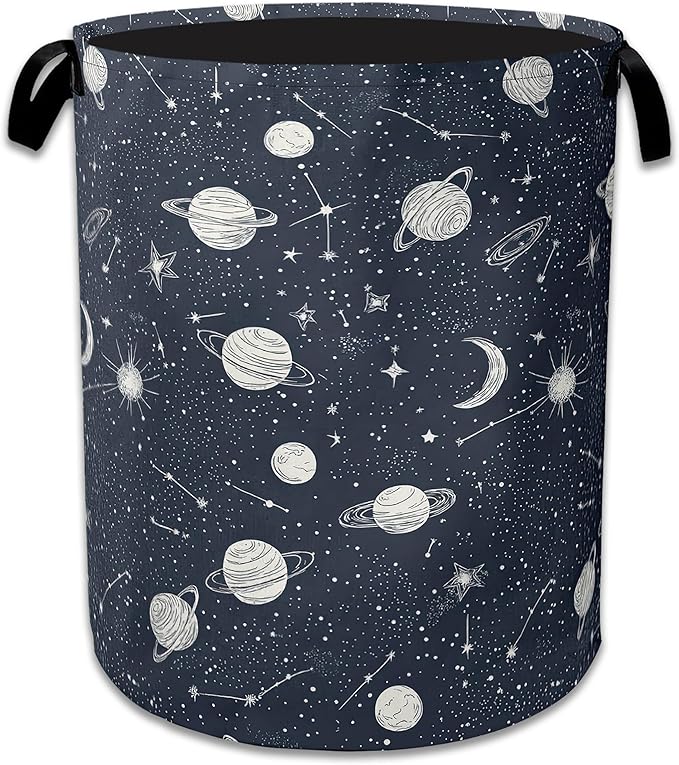 Star Moon Laundry Basket Collapsible Laundry Hamper with Handle, Oxford Clothes Toy Storage Bin for Bathroom Bedroom Room Dec