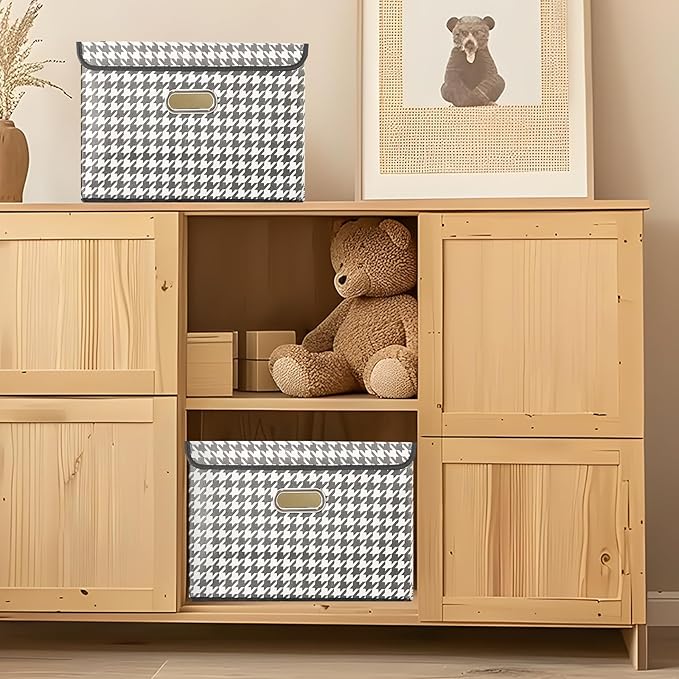 STOREONE Fabric Storage Cube Bins Foldable Organizer Container Collapsible Basket with Lids and Metal Handles, for Home, Bedr