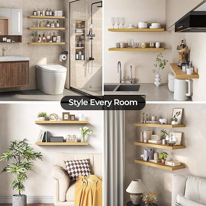 Fun Memories Floating Shelves for Wall 40 Inch Set of 3, Farmhouse Floating Shelves with Invisible Heavy Duty Bracket, 10 Inc