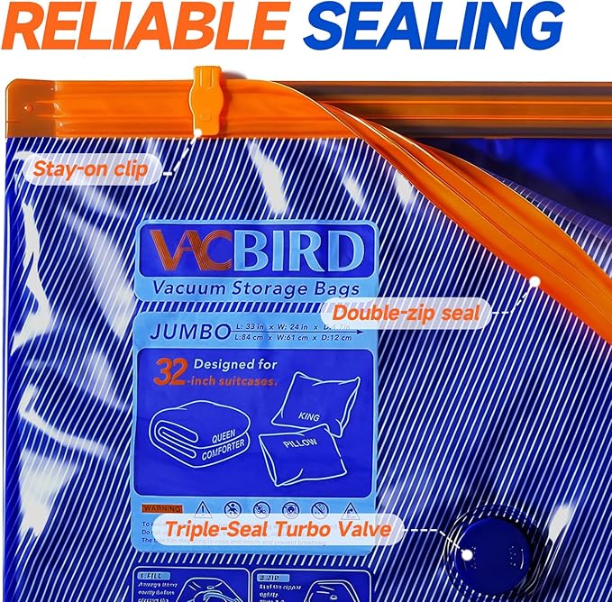 Vacbird Vacuum Storage Bags with Rechargeable Cordless Pump,21 Pack 3 Size Compression Packing Cubes Seal Bags, Space Saver f