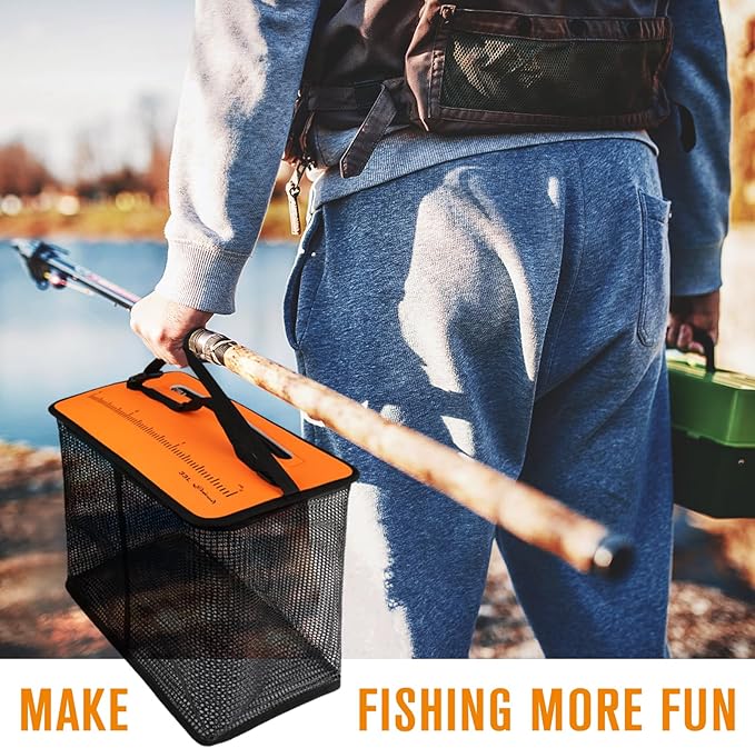 Dovesun Floating Fishing Basket, Collapsible Fish Basket Portable Fishing Net Quick-Drying Rubber Coated Fishing Bait Storage