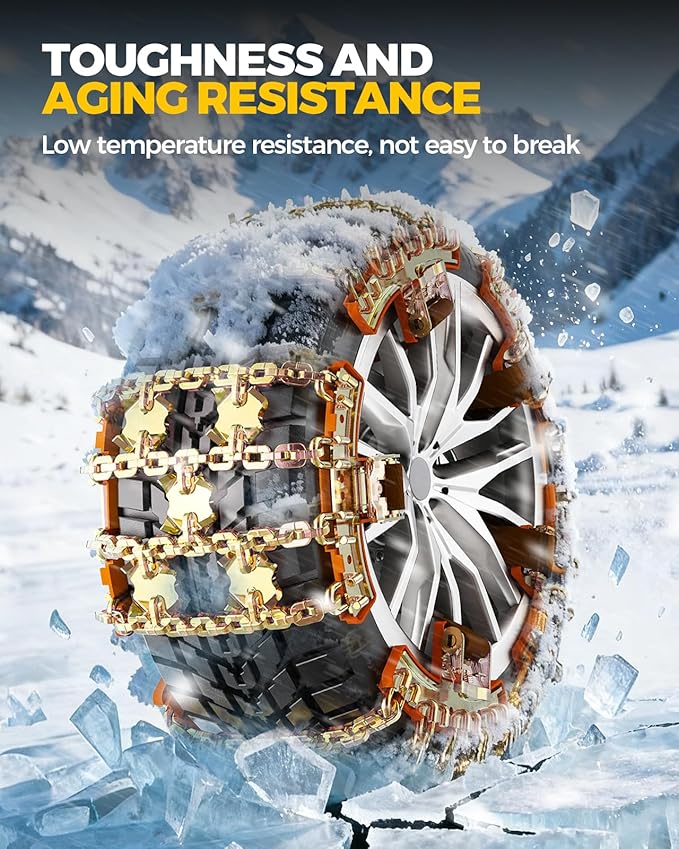 KYX Upgrade Alloy Steel Tire Chains for Car/SUV/Pickup Truks, Adjustable Universal Emergency Snow Chains for Off-road SUV Car