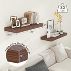 30 Inch Floating Shelves | 12 Inch Deep Walnut Floating Shelves Set of 2 | 30" W x 12" D Rustic Wood Shelves for Wall | Deep 
