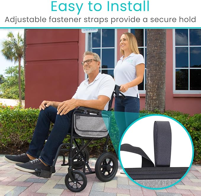 Vive Wheelchair Carry Bag - Arm Rest Pouch for Rollator, Walkers, Power Wheel Chairs and Knee Scooters - Side Storage Organiz