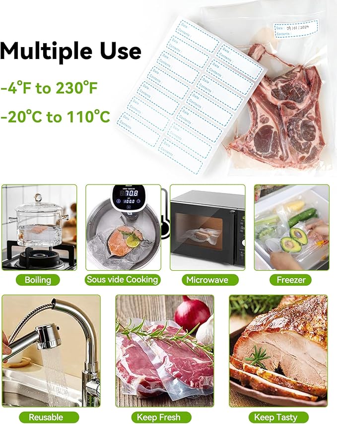 AENTGIU 300-Count Food Vacuum Sealer Bags 8 x 12 inch, Thick BPA-Free Sous Vide Bags Compatible with Most Vac Machines, Food 