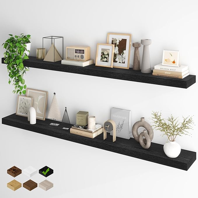 Fun Memories 66 Inch Fireplace Mantel - Long Floating Shelf, Wall Mounted Farmhouse Display with Invisible Heavy Duty Metal B
