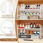 Shoe Rack 2 Tier, Closet Shoe Organizer Shelf Stackble, Heavy Duty Metal, White