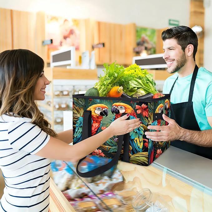 Reusable Grocery Bags Heavy Duty Shopping Bags Foldable Large Tote Bags with Long Handles & Hard Bottom