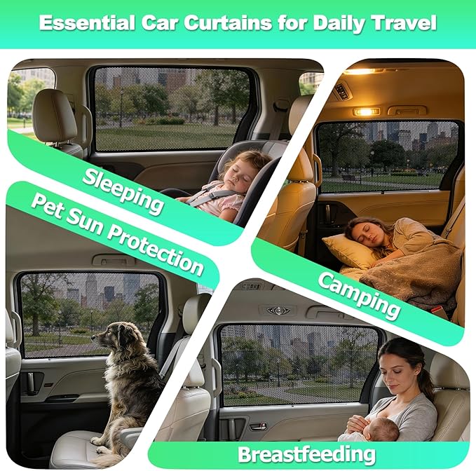 Car Window Shades for 2021-2025 Sienna - Rear Side Window Sun Shade for Baby, Breathable Mesh Car Privacy Window Covers, UV Protection and Heat Insulation for Road Trips, Napping, Camping