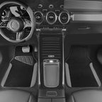 CAR PASS Faux Leather Steering Wheel Cover and Waterproof Car Floor Mats,Universal Car Combo Fit for 95% Sedan,SUV,Cars,14.5-15inch Sporty Anti-Slip Safety Comfortable Design(Black＆Gray)