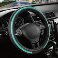 Road Comforts Leather Steering Wheel Cover – Black & Green Universal Fit 14.5-15 Inch, Microfiber Leather, Anti-Slip & Breath