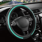 Road Comforts Leather Steering Wheel Cover – Black & Green Universal Fit 14.5-15 Inch, Microfiber Leather, Anti-Slip & Breath