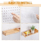 Marsui 2 Pcs Wooden Pegboard Shelf with Acrylic 12.2 x 3.94 Inch Wood Display Shelves Brackets with Metal Hooks Heavy Duty Pe