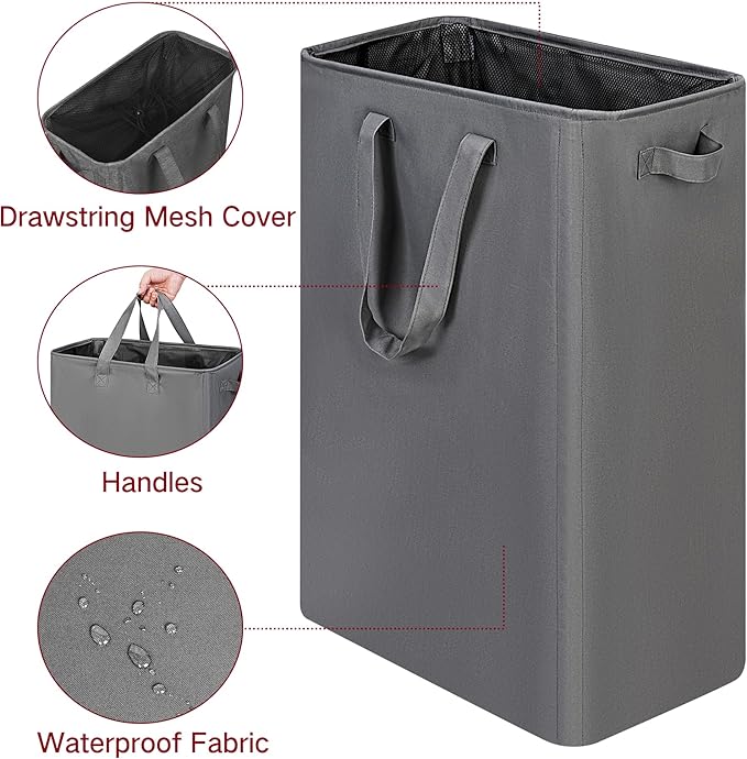 efluky Slim Laundry Basket, Narrow Laundry Hamper with Handles, Collapsible Dirty Clothes Hamper, Tall Laundry Bin for Laundr