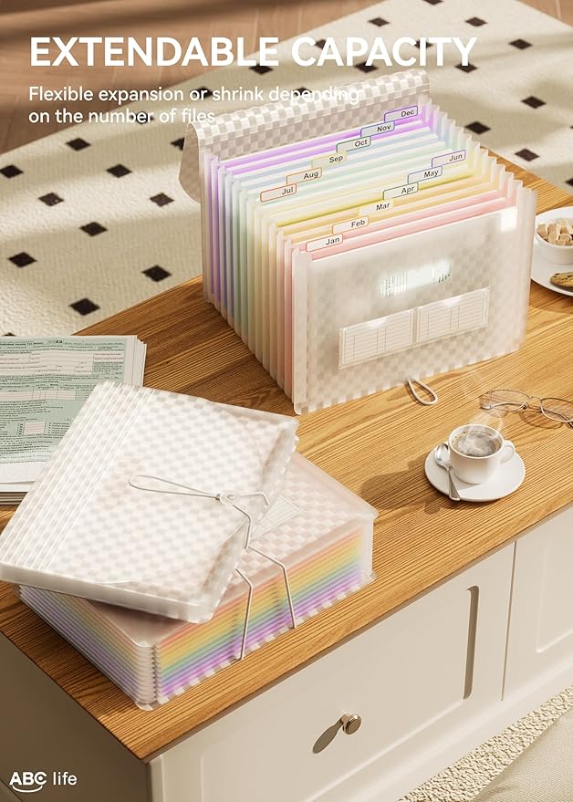 ABC life 12 Pockets Accordion File Organizer Expanding File Folders, Portable Monthly Bill Receipt Document Organiser, Expand