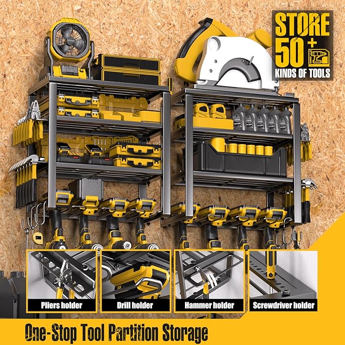 Spampur Power Tool Organizer Wall Mount, Heavy Duty 420LB with 8-Slot Drill Holder - All-in-One Garage Storage for Workshop, 