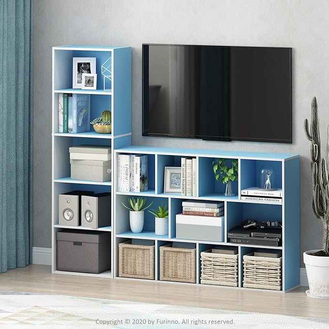 Furinno LUDER Book Shelf, 5-Tier Bookshelf, Bookcase with Open Shelves, 9.4 x 15.8 x 52, Easy Assembly, for Living Room, Bedr
